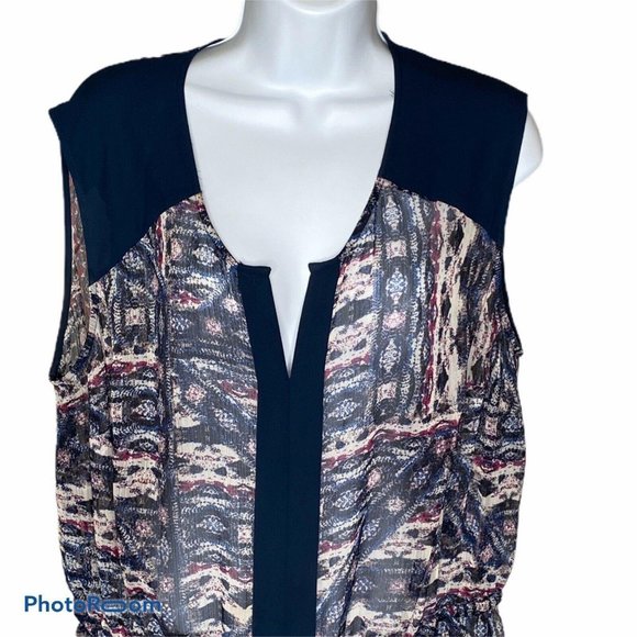 Vince Camuto Blue Tribal Abstract Print Sheer Maxi - Picture 2 of 9